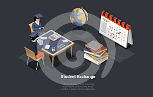 Student Exchange, Work And Travel Program. Boy And Girl Exchange Students Choosing Country For Studying Abroad Sitting