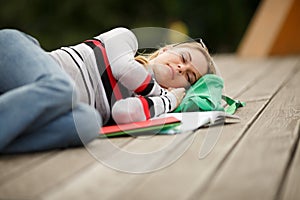 Student fall asleep for reading textbooks