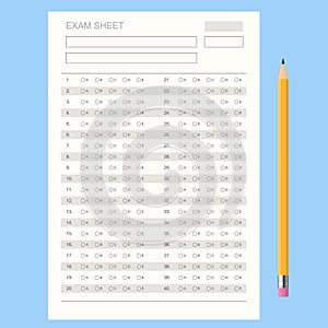 The student filling out answers to exam test answer sheet with a pencil. School and Education. Test score sheet with