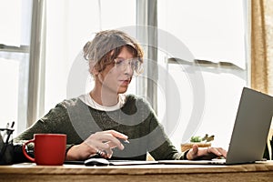 Young man engaged in study at