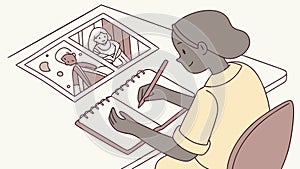 Student focused on studying and taking notes at a desk, learning, vector design Generative AI