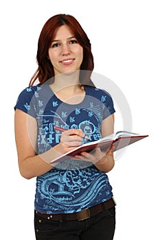 Student girl with books isolated