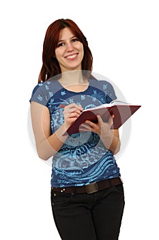 Student girl with books isolated