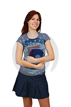 Student girl with books isolated