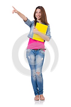 Student girl with books isolated on white