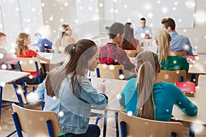 Student girl cheating at school test