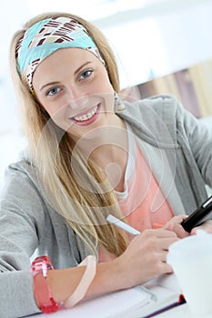 Student girl in class studying