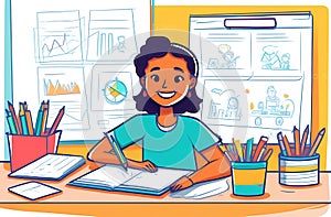 Student girl at her desk