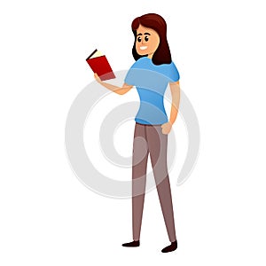 Student girl read book icon, cartoon style