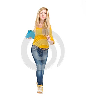 Student girl running straight