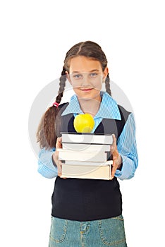 Student girl with stack of books