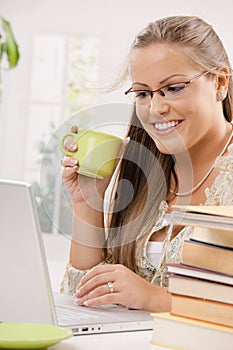 Student girl using laptop computer