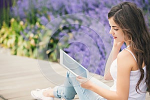 Student girl using pad