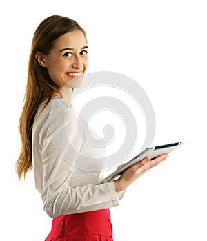 Student girl using tablet pc