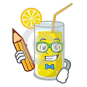 Student glass fresh lemon juice on mascot