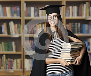 Student in Graduation Hat holding Education Books, Master Woman