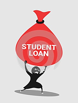 Student has financial problem, difficulty and trouble with heavy money because of student loan and debt