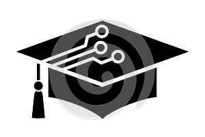 Student hat icon with circuit, online learning concept