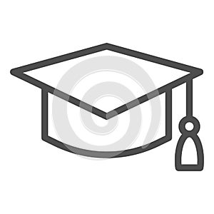 Student hat line icon. Graduation black square cup. Education vector design concept, outline style pictogram on white