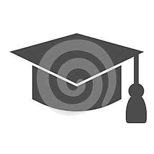 Student hat solid icon. Graduation black square cup. Education vector design concept, glyph style pictogram on white