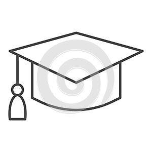 Student hat thin line icon. Graduation black square cup. Education vector design concept, outline style pictogram on