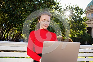 Student having training course via notebook device