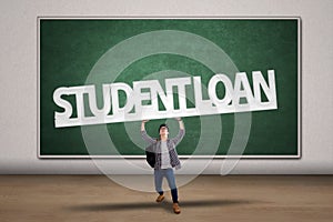 Student hold a student loan sign
