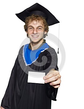 Student holding card