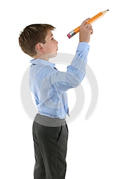 Student holding a pencil about to write