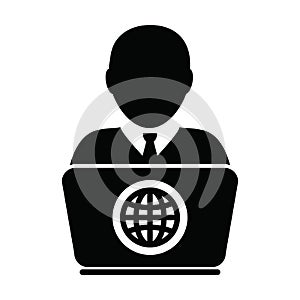 Student icon vector person with laptop computer for online education male user person profile avatar globe symbol