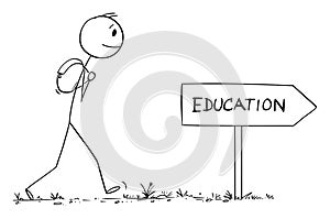 Student on Journey for Education or School, Vector Cartoon Stick Figure Illustration