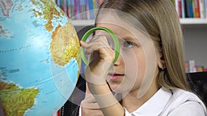 Student Kid Learning, Child Studying at Library, School Girl Reading Book in Class