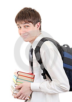 Student with Knapsack Holding the Books