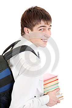 Student with Knapsack Holding the Books