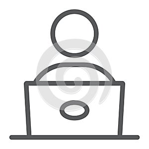 Student with laptop line icon, education and school, male worker sign vector graphics, a linear icon on a white