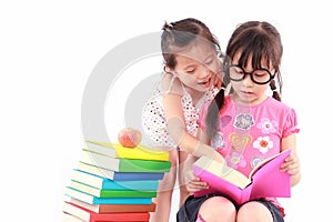 Student little asian girl reading the book