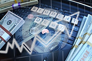 Student Loan Debt Rising With Borrowed Money On Computer Laptop High Quality