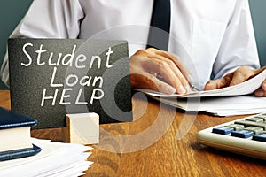 Student loan help and man with papers