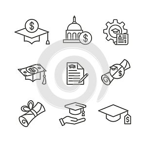 Student Loans Icon Set with Academic Scholarships & Debt Imagery