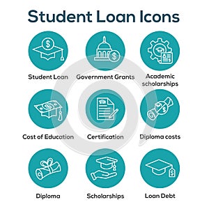 Student Loans Icon Set with Academic Scholarships & Debt Imagery