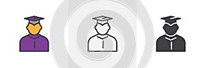 Student in mantle and graduation cap icon