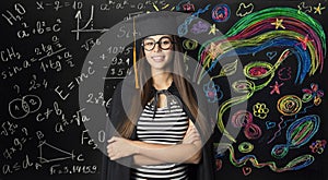 Student in Mortarboard Graduation Hat, Young Woman Learning Math