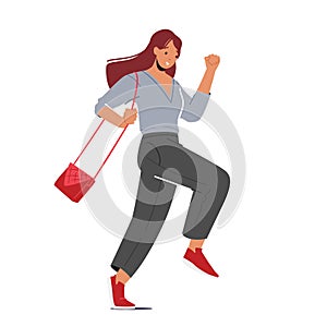 Student, Office Worker, Businesswoman Character Hurry, Running Girl with Handbag Late at Bus, Shopping Sale, Work