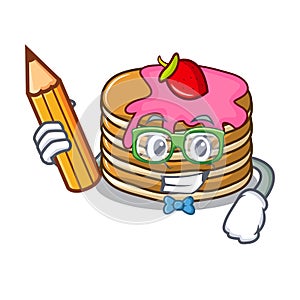 Student pancake with strawberry character cartoon