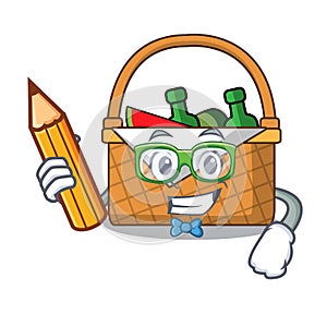 Student picnic basket character cartoon