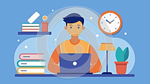 A student practicing timemanagement techniques to avoid procrastination and impulsive cramming for exams.. Vector photo