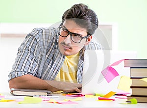 Student preparing for university exams with many conflicting pri