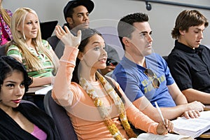 Student Raising Hand During Class Lecture