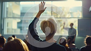 A Student Raising Hand. AI generated