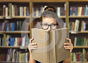Student Read Open Book, Eyes in Glasses and Books Blank Cover